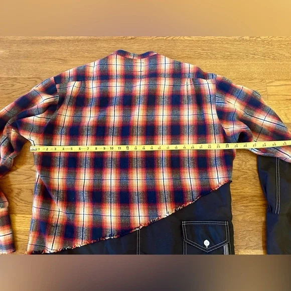 Greg Lauren - Birdwell Panelled Distressed Checked Cotton-Flannel & Nylon Shirt - Picture 6 of 15